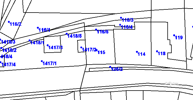 Parcela st. 115 v KÚ Blučina, Katastrální mapa