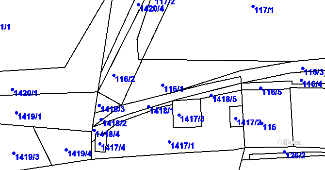 Parcela st. 116/1 v KÚ Blučina, Katastrální mapa
