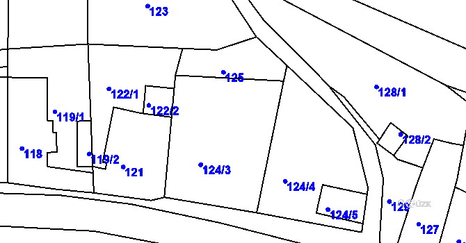 Parcela st. 124/1 v KÚ Blučina, Katastrální mapa