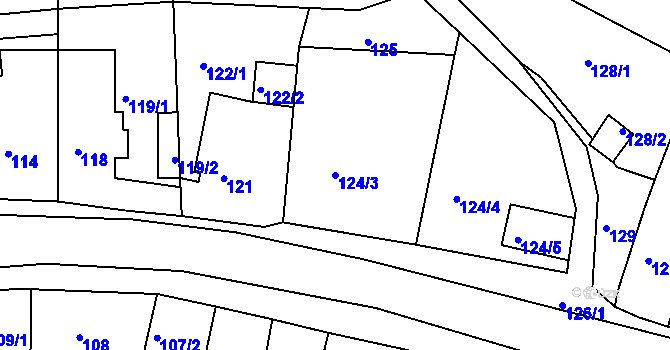 Parcela st. 124/3 v KÚ Blučina, Katastrální mapa