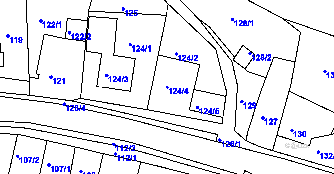 Parcela st. 124/4 v KÚ Blučina, Katastrální mapa