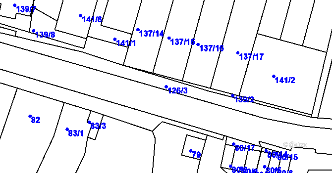 Parcela st. 126/3 v KÚ Blučina, Katastrální mapa