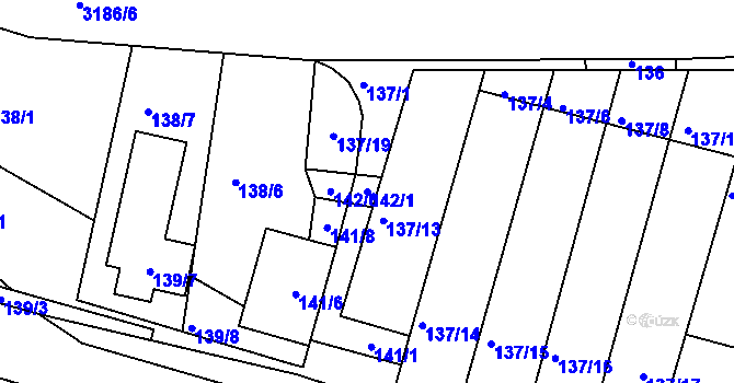 Parcela st. 142/1 v KÚ Blučina, Katastrální mapa