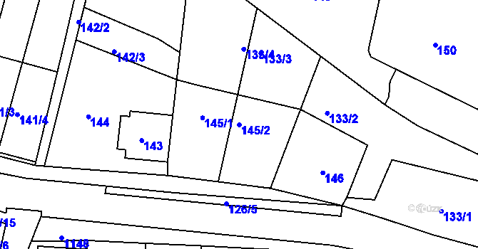 Parcela st. 145/2 v KÚ Blučina, Katastrální mapa