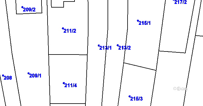 Parcela st. 213 v KÚ Blučina, Katastrální mapa