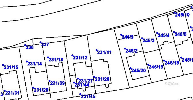 Parcela st. 231/11 v KÚ Blučina, Katastrální mapa