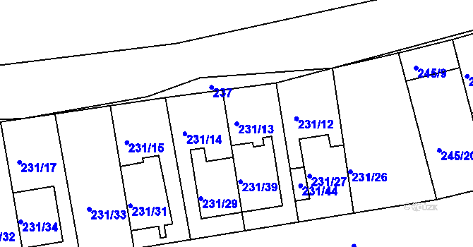 Parcela st. 231/13 v KÚ Blučina, Katastrální mapa