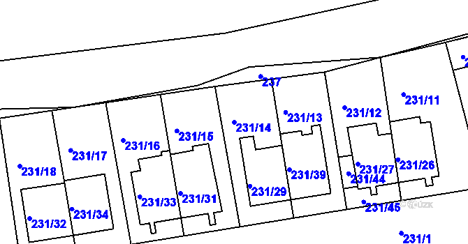 Parcela st. 231/14 v KÚ Blučina, Katastrální mapa