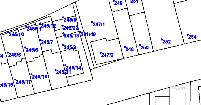 Parcela st. 247/2 v KÚ Blučina, Katastrální mapa