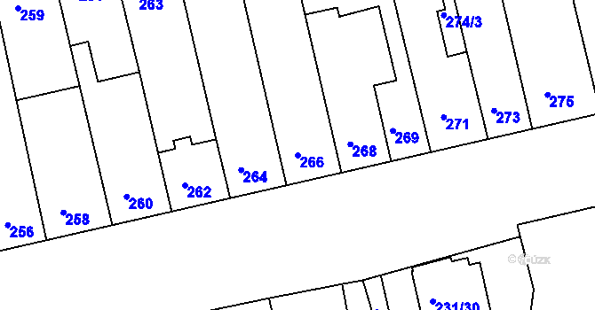 Parcela st. 266 v KÚ Blučina, Katastrální mapa