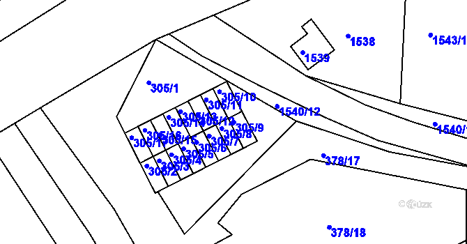 Parcela st. 305/9 v KÚ Blučina, Katastrální mapa