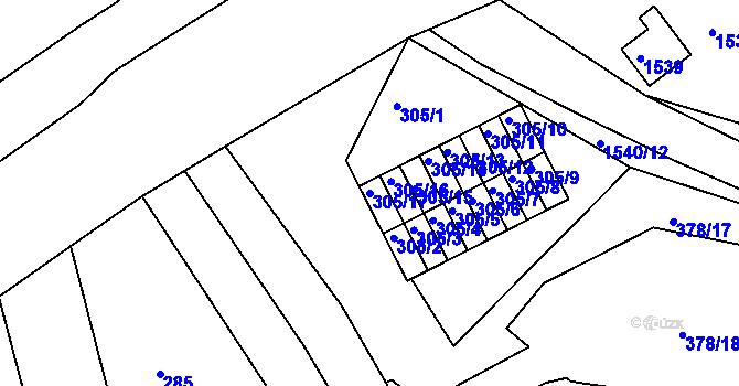 Parcela st. 305/17 v KÚ Blučina, Katastrální mapa