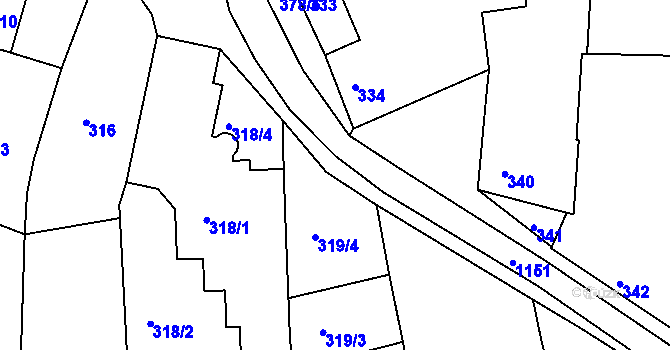Parcela st. 330 v KÚ Blučina, Katastrální mapa