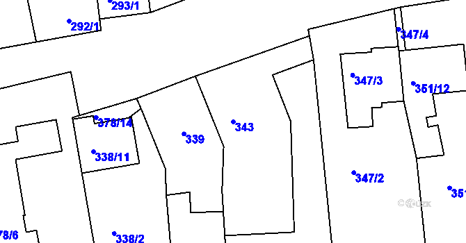 Parcela st. 343 v KÚ Blučina, Katastrální mapa
