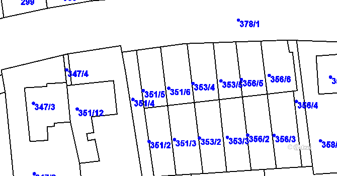 Parcela st. 351/6 v KÚ Blučina, Katastrální mapa