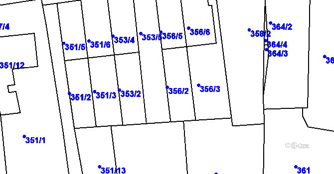 Parcela st. 356/2 v KÚ Blučina, Katastrální mapa