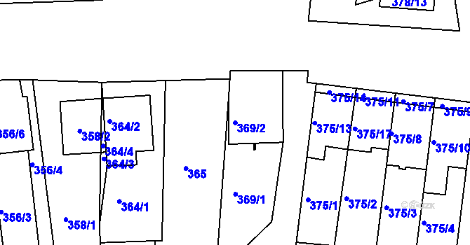 Parcela st. 369/2 v KÚ Blučina, Katastrální mapa