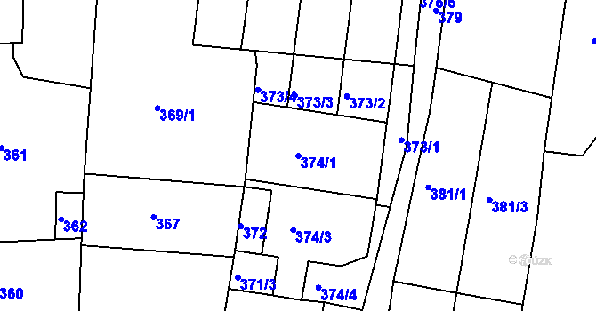 Parcela st. 374/1 v KÚ Blučina, Katastrální mapa