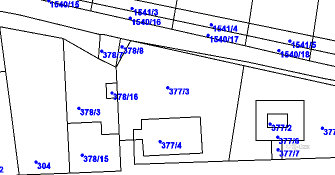 Parcela st. 377/3 v KÚ Blučina, Katastrální mapa