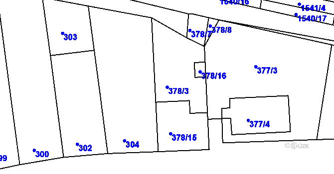 Parcela st. 378/3 v KÚ Blučina, Katastrální mapa