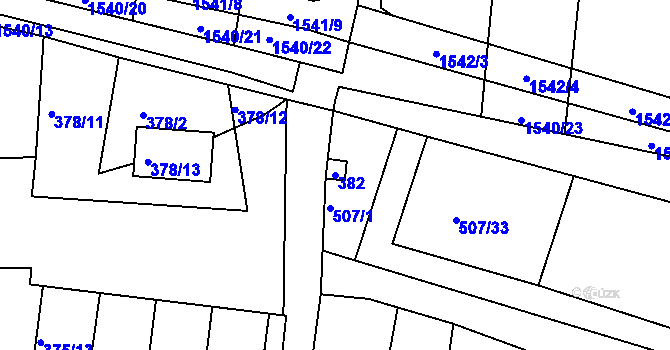 Parcela st. 382 v KÚ Blučina, Katastrální mapa