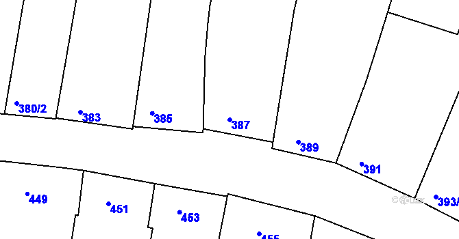 Parcela st. 387 v KÚ Blučina, Katastrální mapa