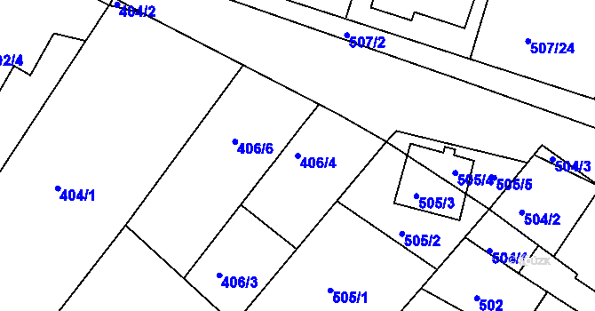 Parcela st. 406/4 v KÚ Blučina, Katastrální mapa