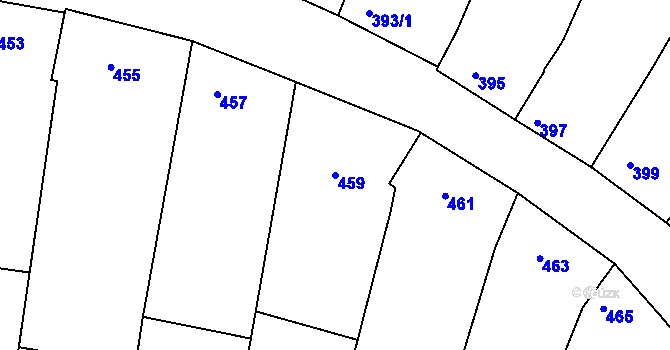 Parcela st. 459 v KÚ Blučina, Katastrální mapa