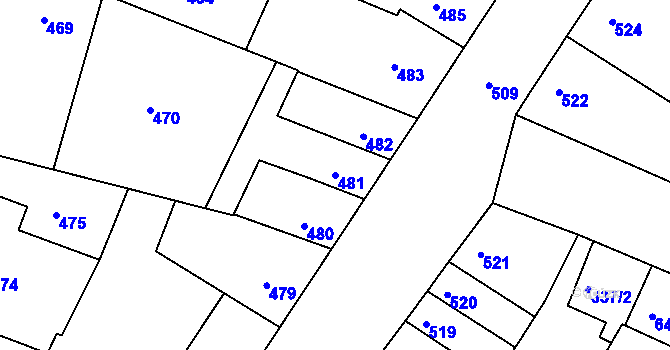 Parcela st. 481 v KÚ Blučina, Katastrální mapa