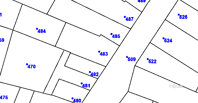 Parcela st. 483 v KÚ Blučina, Katastrální mapa