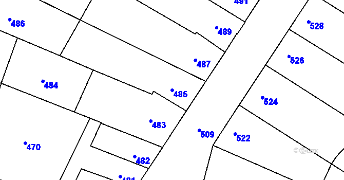 Parcela st. 485 v KÚ Blučina, Katastrální mapa