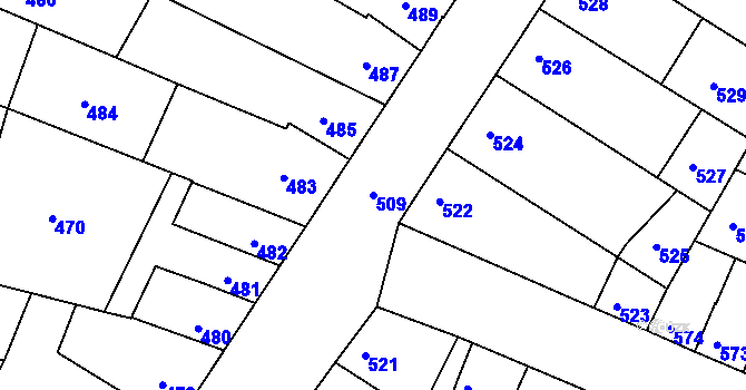 Parcela st. 509 v KÚ Blučina, Katastrální mapa