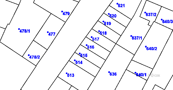 Parcela st. 516 v KÚ Blučina, Katastrální mapa
