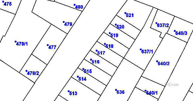Parcela st. 517 v KÚ Blučina, Katastrální mapa