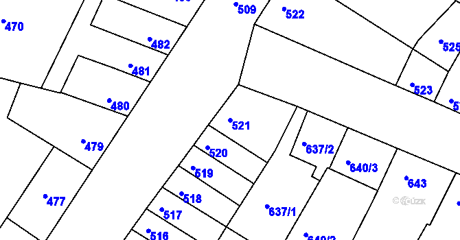 Parcela st. 521 v KÚ Blučina, Katastrální mapa