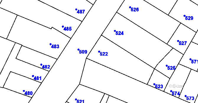 Parcela st. 522 v KÚ Blučina, Katastrální mapa