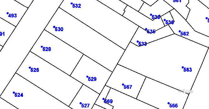Parcela st. 531 v KÚ Blučina, Katastrální mapa