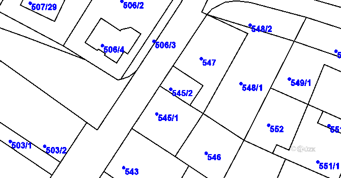 Parcela st. 545/2 v KÚ Blučina, Katastrální mapa
