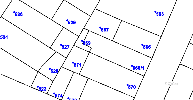 Parcela st. 568/2 v KÚ Blučina, Katastrální mapa