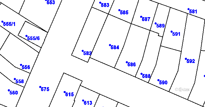 Parcela st. 584 v KÚ Blučina, Katastrální mapa