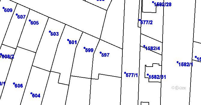 Parcela st. 597 v KÚ Blučina, Katastrální mapa