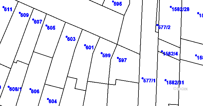 Parcela st. 599 v KÚ Blučina, Katastrální mapa
