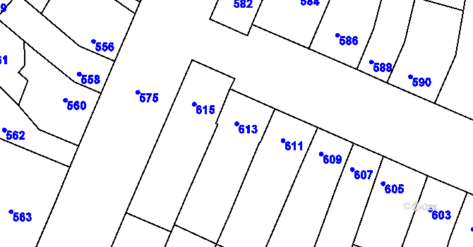 Parcela st. 613 v KÚ Blučina, Katastrální mapa