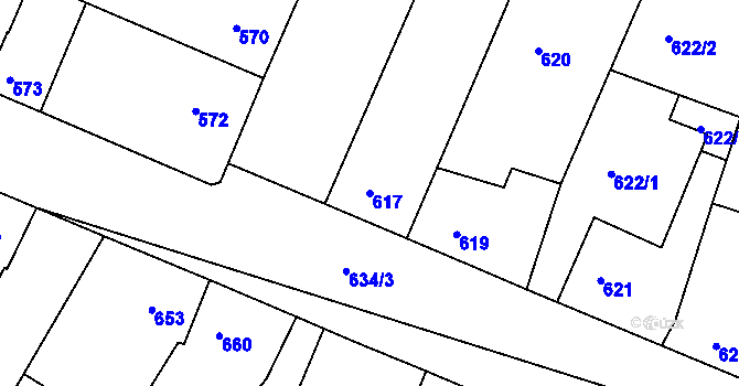 Parcela st. 617 v KÚ Blučina, Katastrální mapa