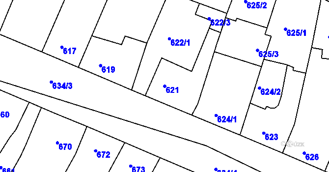Parcela st. 621 v KÚ Blučina, Katastrální mapa