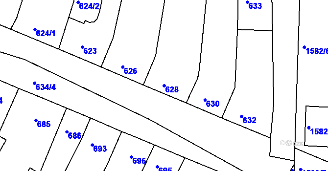 Parcela st. 628 v KÚ Blučina, Katastrální mapa