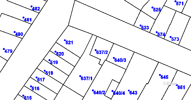 Parcela st. 637/2 v KÚ Blučina, Katastrální mapa