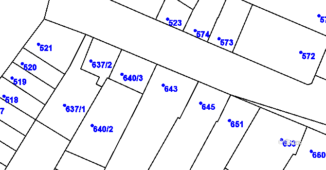 Parcela st. 643 v KÚ Blučina, Katastrální mapa