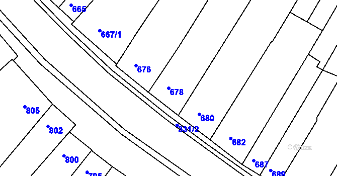 Parcela st. 678 v KÚ Blučina, Katastrální mapa