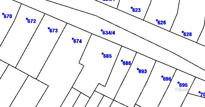 Parcela st. 685 v KÚ Blučina, Katastrální mapa